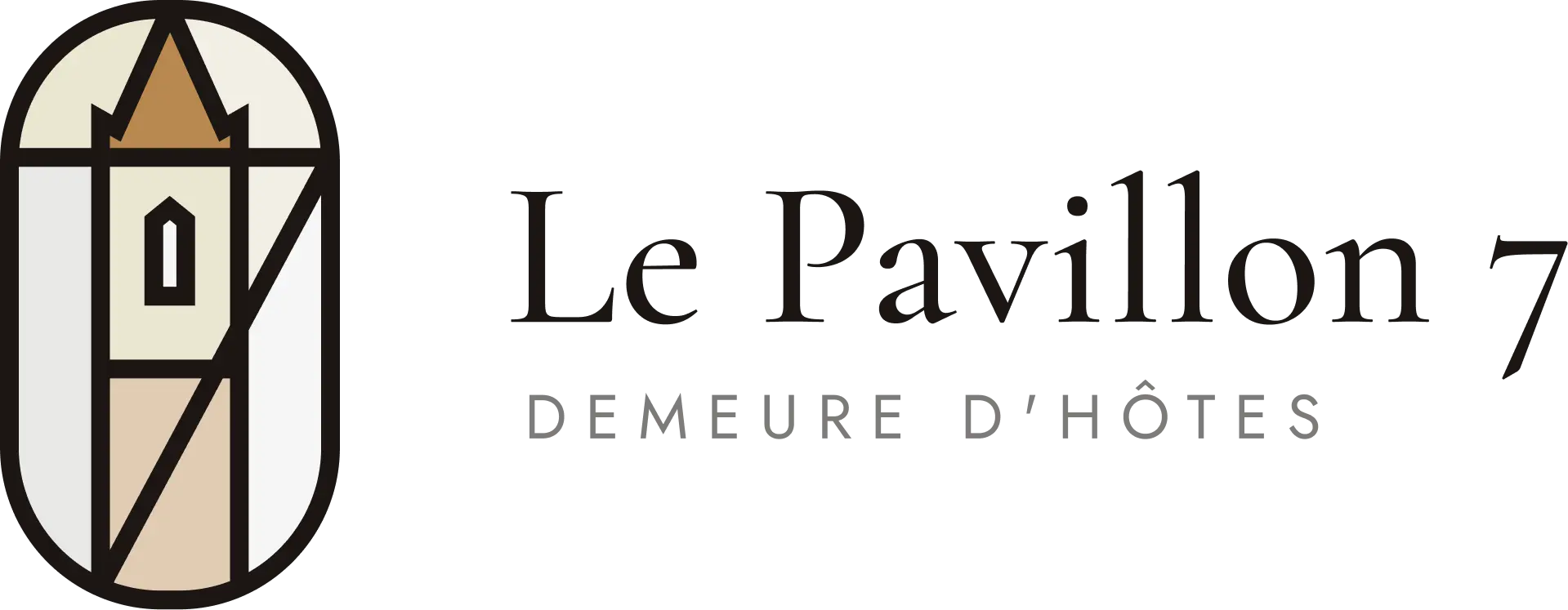 Logo de Le Pavillon 7 Demeure d'Hôtes avec une illustration stylisée d'un pavillon