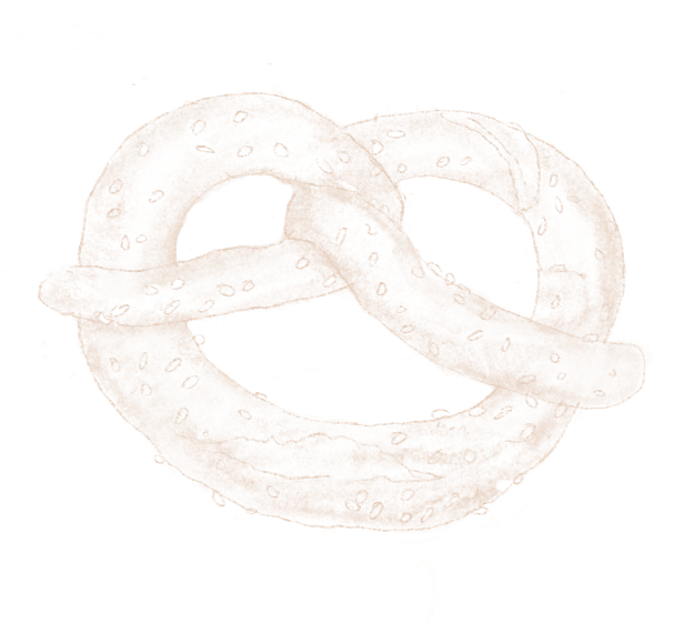 Un bretzel dessiné en blanc avec des détails texturés
