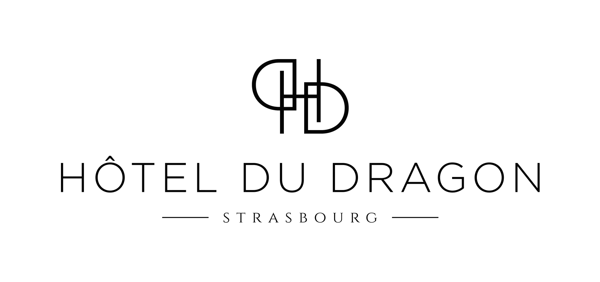 Logo stylisé avec les initiales "HD" et le texte "HÔTEL DU DRAGON STRASBOURG" en dessous