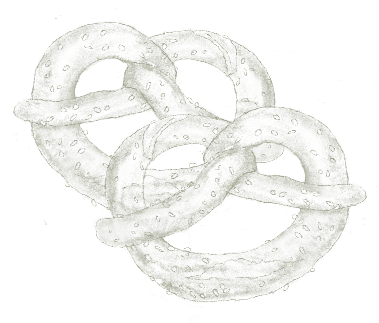 Un dessin en noir et blanc d'un bretzel avec des points sur sa surface