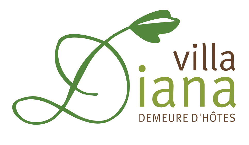 Logo von Villa Diana mit einem stilisierten Blatt und dem Text "villa Diana GÄSTEHAUS"