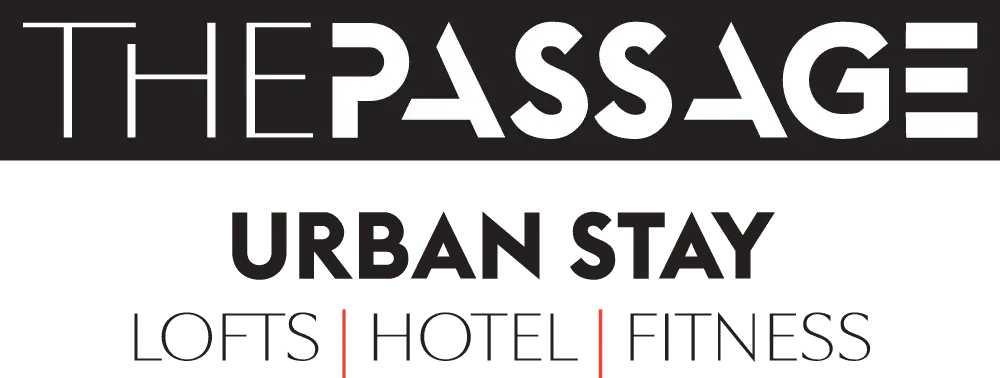 Logo de "The Passage Urban Stay" avec les mots "Lofts", "Hotel" et "Fitness" en dessous