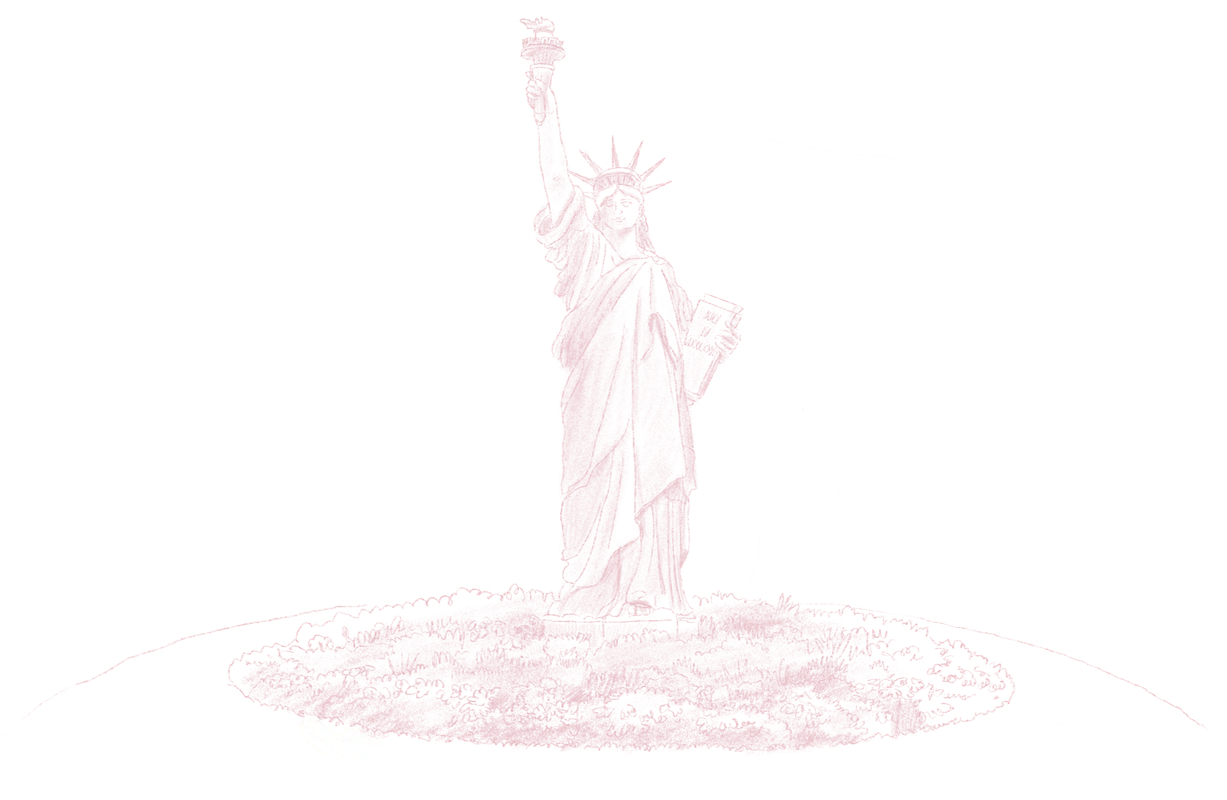Statue de la Liberté tenant une torche dans sa main droite et une tablette dans sa main gauche, debout sur un piédestal