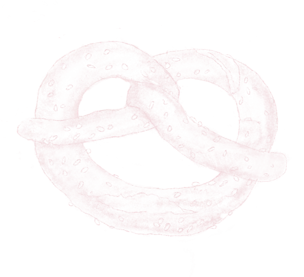 A light pink pretzel drawn with dotted details