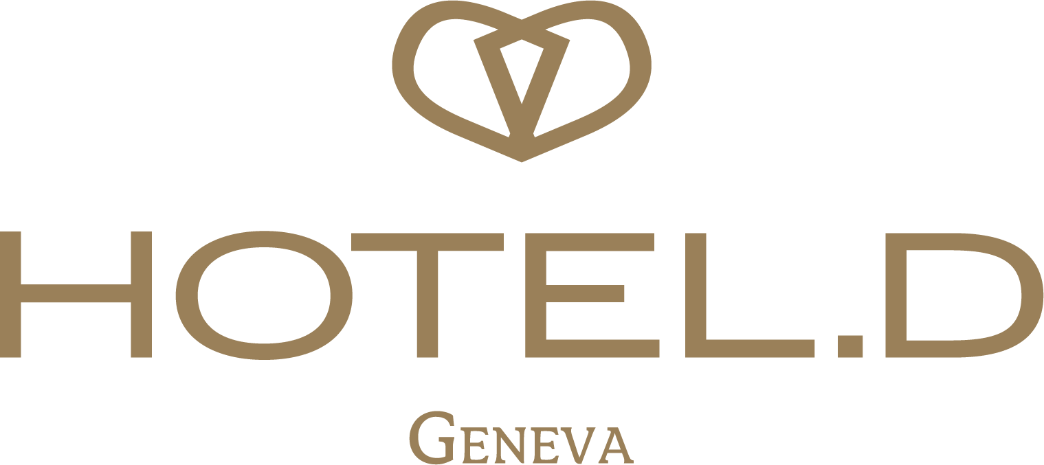 Logo de l'hôtel L.D à Genève avec un symbole en forme de cœur et de lettre V