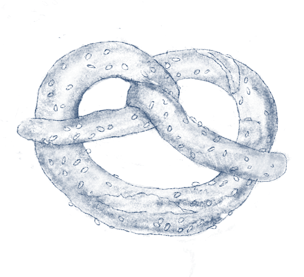 Un dessin d'un bretzel avec des détails texturés en bleu clair